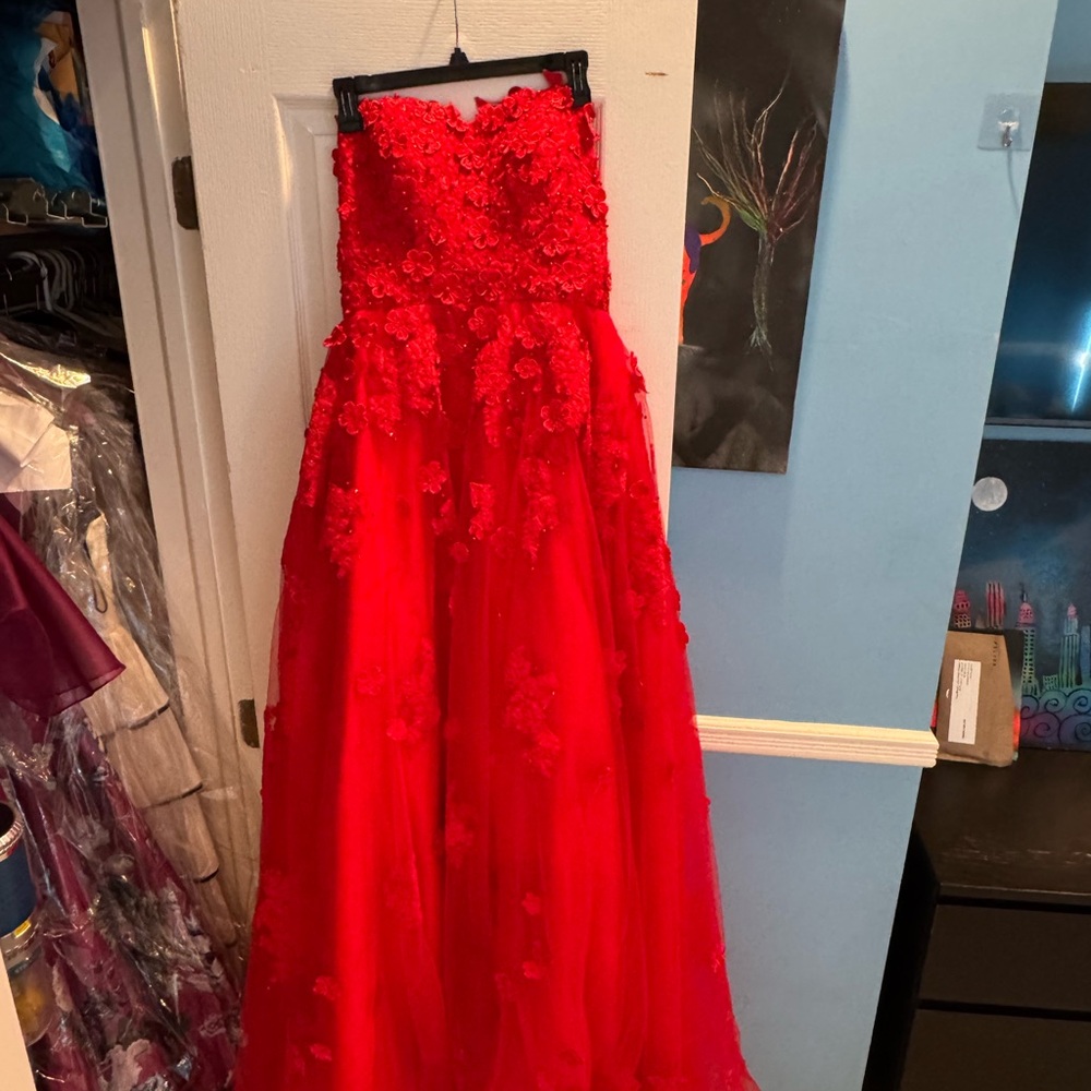 Never Worn Elegant Red Floral Embroidered Gown